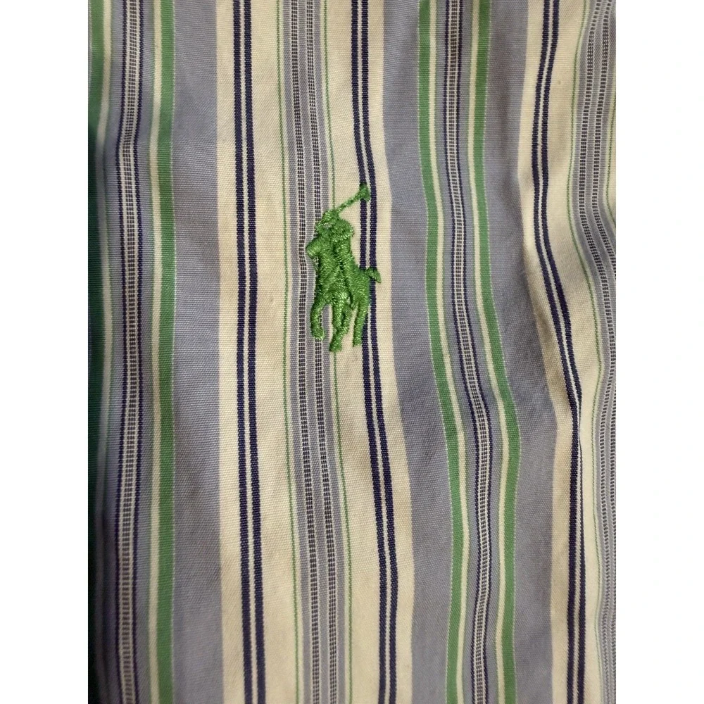 Vintage‎ Polo Ralph Lauren Mens L Blue Green Striped Custom Fit Green Pony